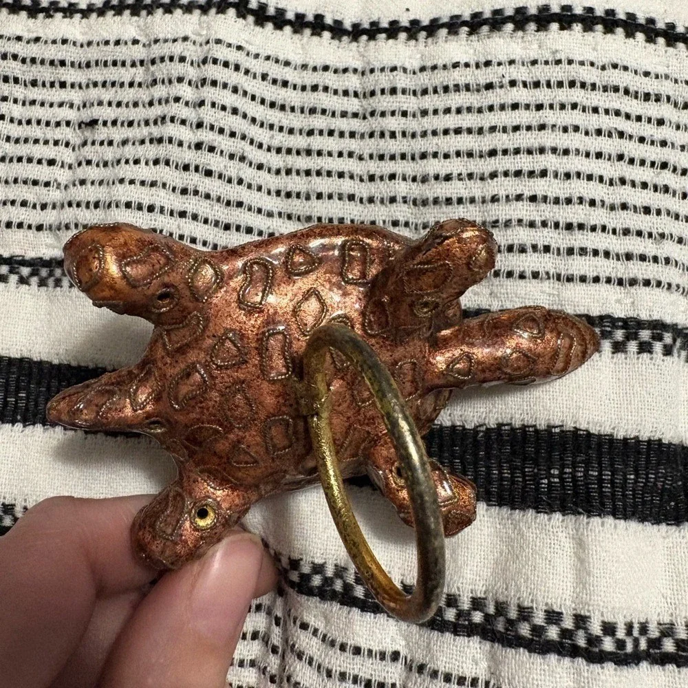 Pottery Barn Cloisonné Enamel‎ Napkin Rings Set 5 Nature Dragonfly Owl Turtle